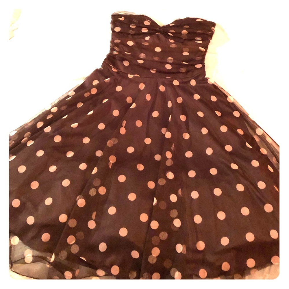 Brown 50’s style tulle dress w/pink polka dots